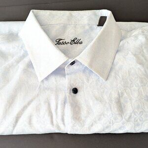 Tasso Elba XXL Men's White & Blue Stripe Floral Pattern Lg Sleeve 100% Cotton